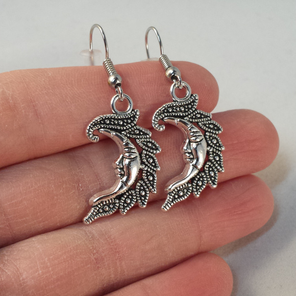 Silver Mystical Moon Earrings Hypoallergenic Hks - Picture 2 of 2